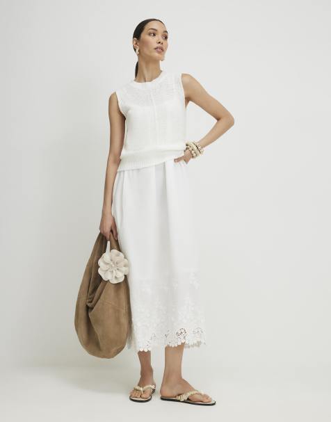 River Island Schiffli hem knitted hybrid dress in white - view 1