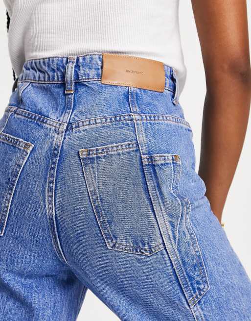River Island – Schlagjeans in Mittelblau mit weitem Bein und Einsatz, 4 von 4