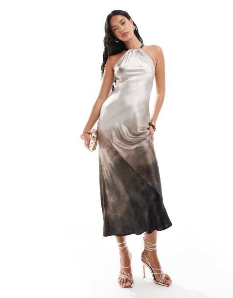 River Island – Schlupfkleid mit Neckholder-Träger und Farbverlauf in Hellgrau - view 1