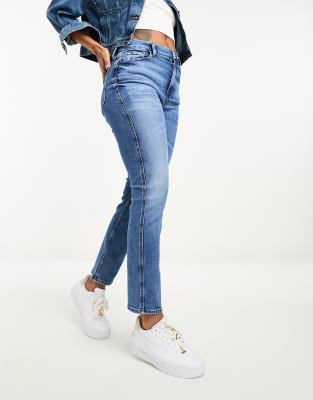 River Island - Schmal geschnittene Jeans in Blau mit hohem Bund