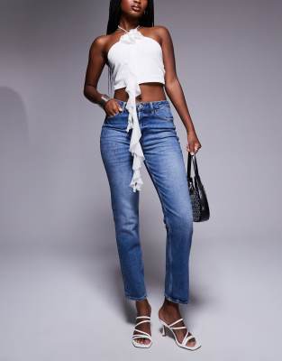 River Island - Schmal geschnittene Jeans in dunkelblauer Waschung