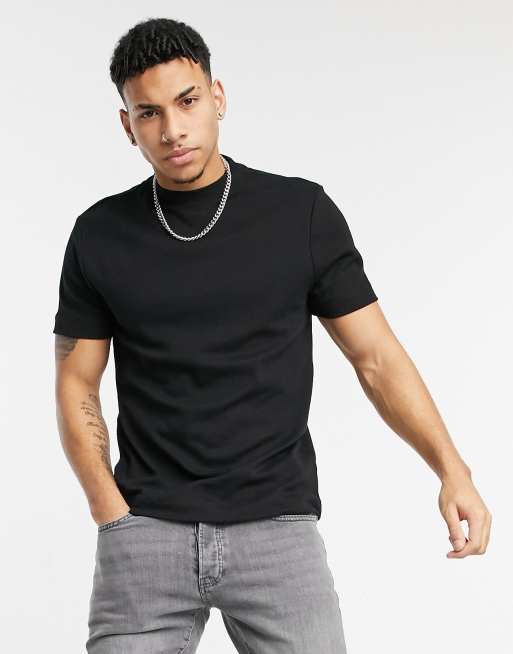 River Island Schmal geschnittenes hochgeschlossenes T Shirt in Schwarz ASOS