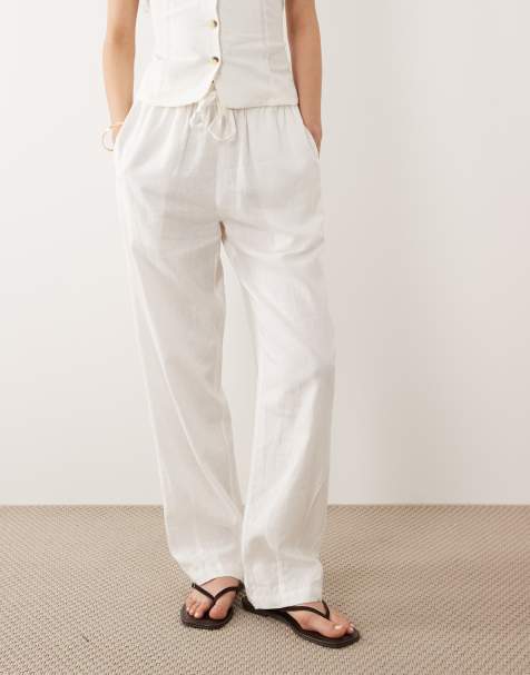 River Island – Schmal zulaufende Leinenhose in Weiß - view 1