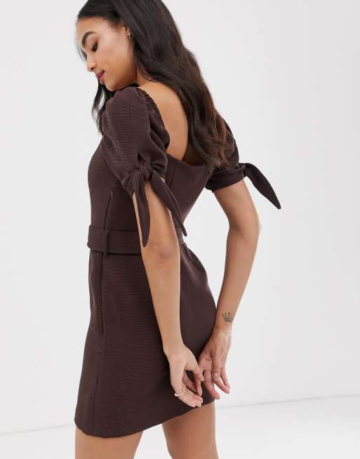 River Island – Schokoladenbraunes Kleid mit eckigem Ausschnitt, 2 von 4