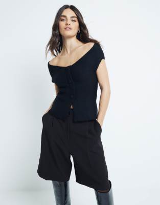 Thumbnail - River Island - Schulterfreies Strickoberteil in Schwarz