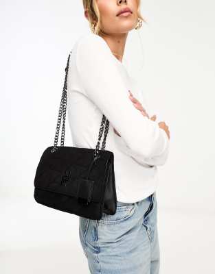 River Island - Schultertasche aus Wildlederimitat in Schwarz