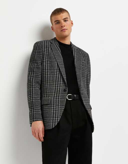 River Island – Schwarz karierte Blazer