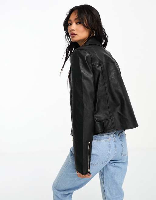 River Island – Schwarze Bikerjacke aus Kunstleder, 3 von 4