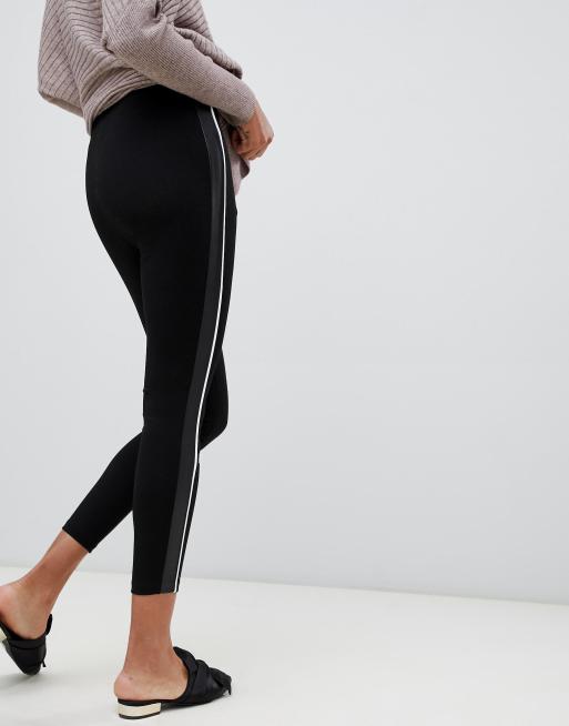 River Island – Schwarze Leggings mit seitlichen Streifen aus Lederimitat