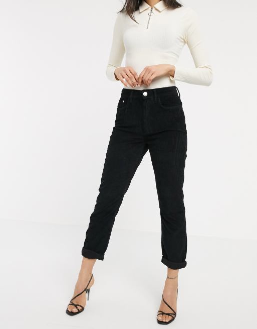 River Island – Schwarze Mom-Jeans aus weichem Cord