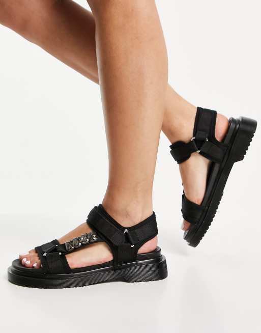River Island – Schwarze Riemensandalen mit Gummisohle