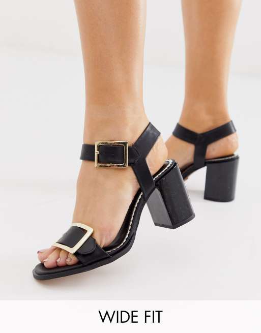 River Island Schwarze Sandalen mit Blockabsatz in weiter Passform ASOS