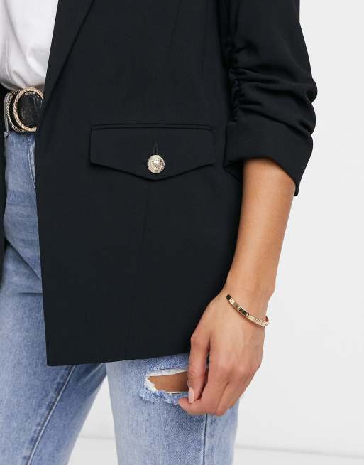 River island black deals blazer with gold buttons