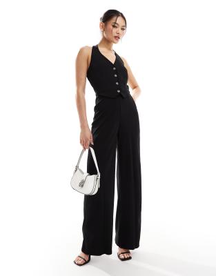 River Island - Schwarzer Jumpsuit mit Neckholder-Träger