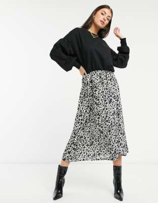 River Island - Schwarzes Sweatshirt-Minikleid mit Leopardenmuster