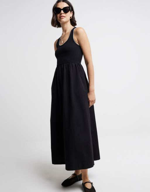 River Island Scoop neckline shift maxi dress in black | ASOS