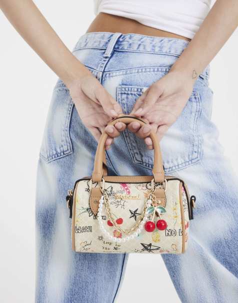 River Island Scribble mini cross body bowler bag in cream - view 1