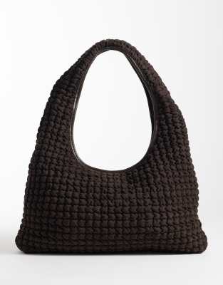 River Island Scrunch Suedette Slouch Bag In Brown