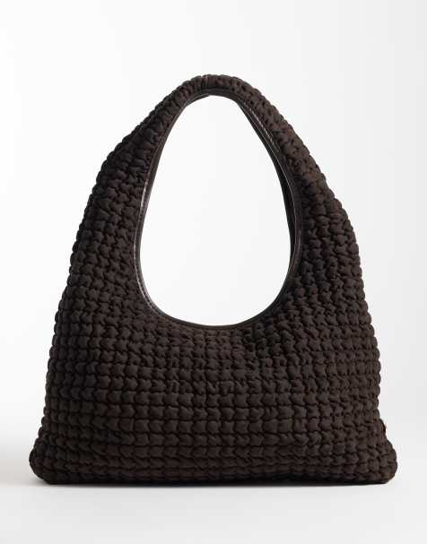 River Island scrunch suedette slouch bag in dark brown - view 1