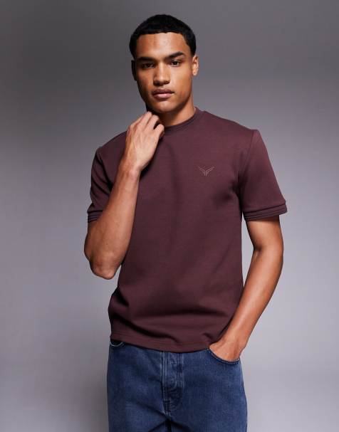 River Island scuba slim fit t-shirt in dark red - view 1