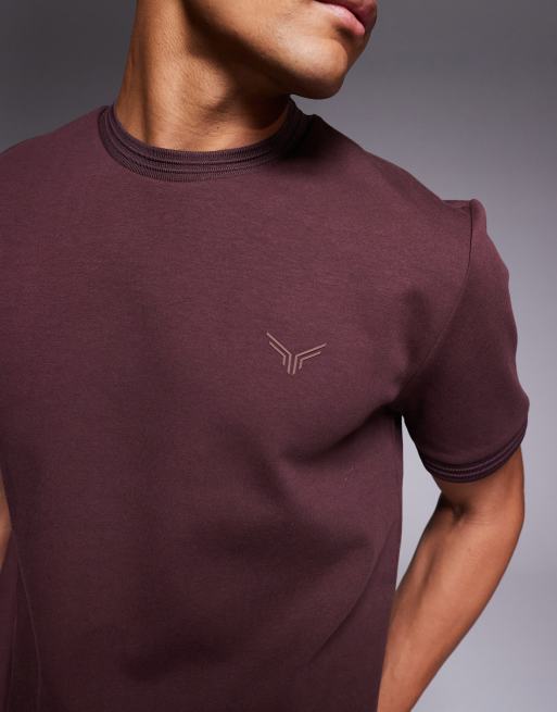 River Island scuba slim fit t-shirt in dark red , 3 of 5