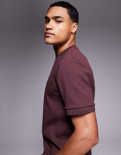 River Island scuba slim fit t-shirt in dark red , 5 of 5