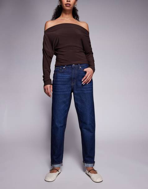 River Island sculpt mom jeans in dark denim - view 1