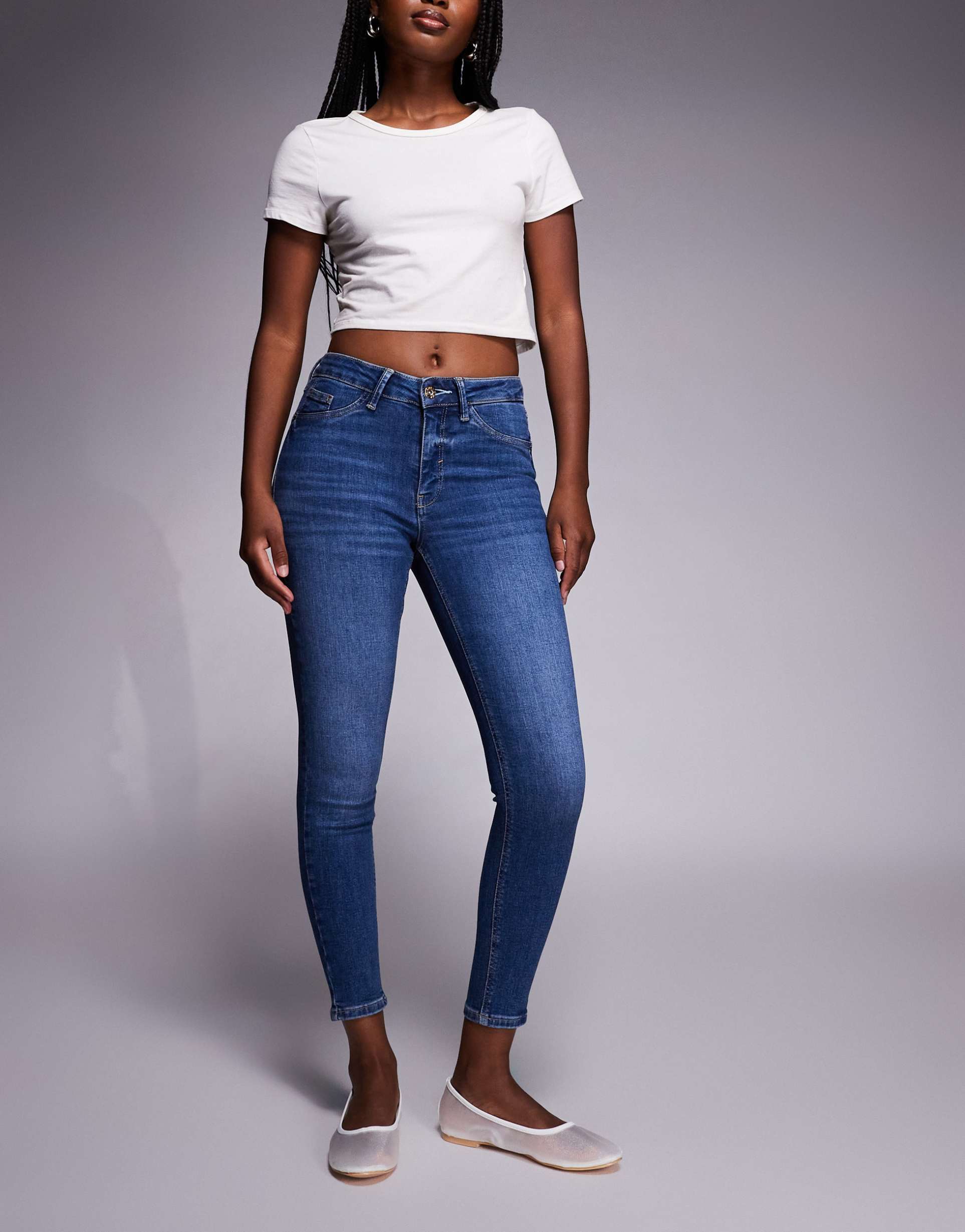river island sculpt skinny jeans in mid wash blue