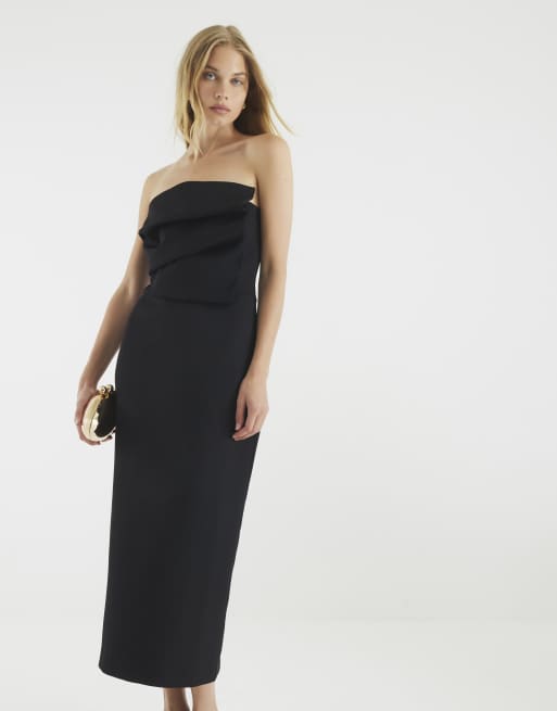 River Island Sculpted bandeau tailored midi dress in black, 2 of 4
