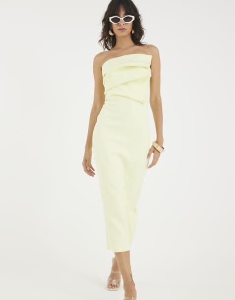 River Island Sculpted bandeau tailored midi dress in lime - view 1