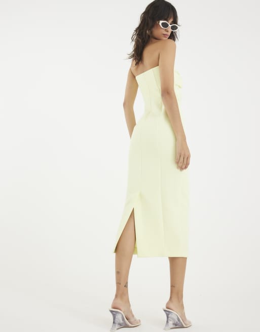 River Island Sculpted bandeau tailored midi dress in lime | ASOS