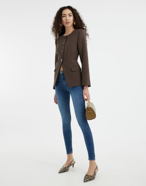 River Island sculpting skinny jeans in midwash blue - view 1