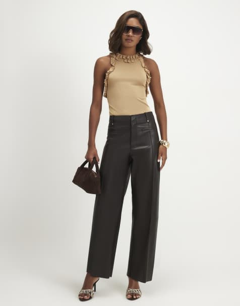 River Island Seam detail cropped trousers in brown  - view 1