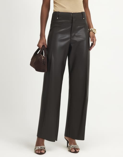 River Island Seam detail cropped trousers in brown , 3 of 4