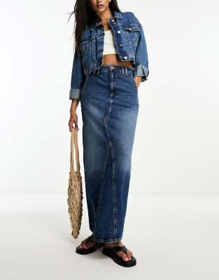 Long denim skirt outlet for sale