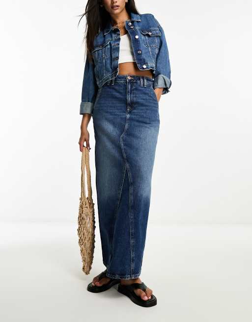 Long denim maxi skirt uk sale