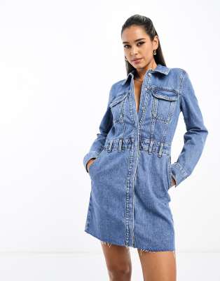 River Island seam detail denim mini dress in blue