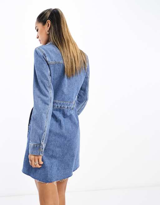 River Island seam detail denim mini dress in blue