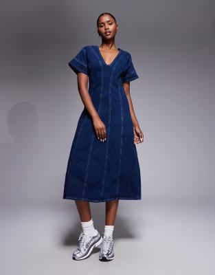 River Island seam detailing dress in dark denim