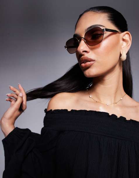 River Island – Sechseckige Retro-Sonnenbrille in Gold - view 1