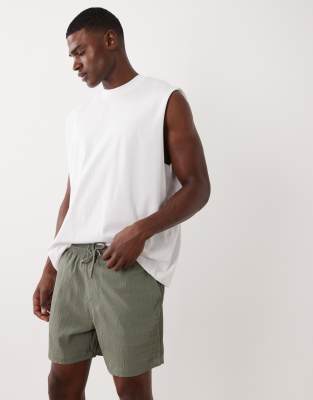 River Island Seersucker Pull On Shorts In Green