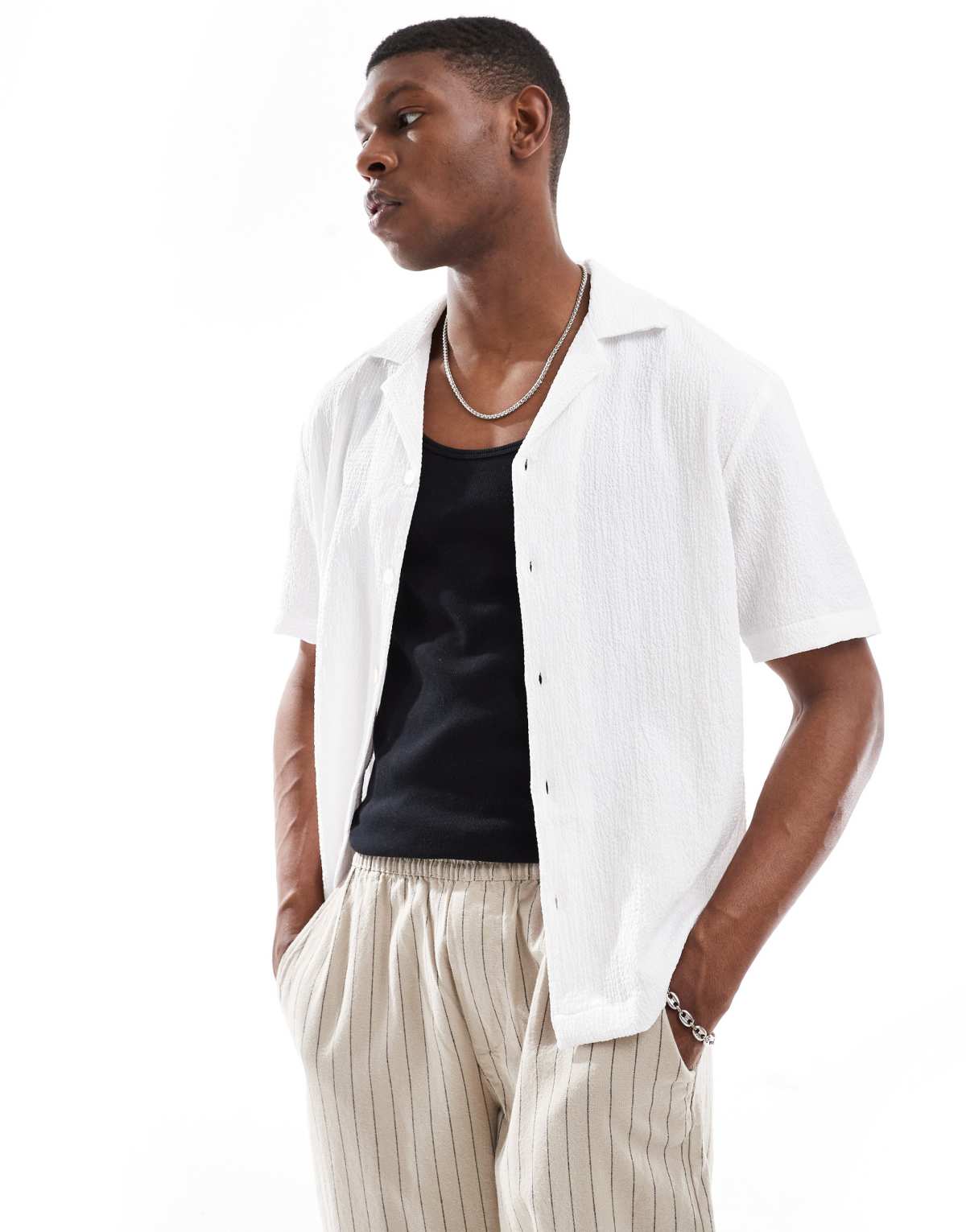 River Island seersucker shirt in white