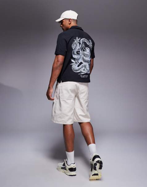River Island seersucker shirt with Japanese snake embroidery in black - view 1