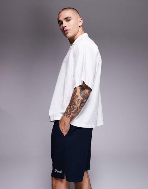 River Island seersucker shorts in navy, 3 of 5