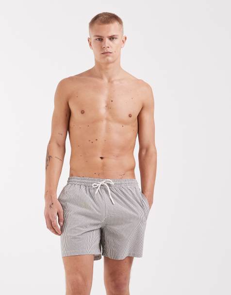 River Island seersucker striped swim shorts in light blue - view 1