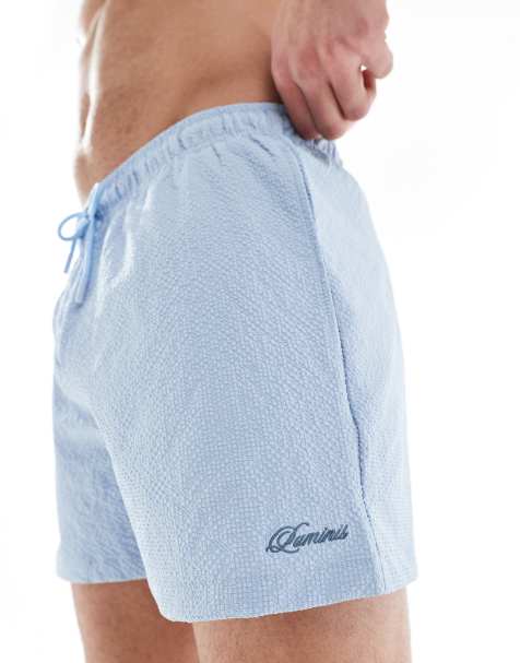 River Island seersucker swim trunks in light blue - view 1