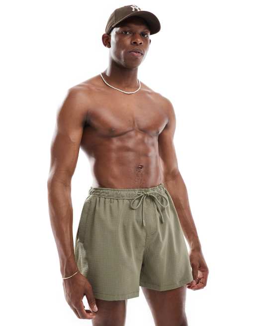 River Island seersucker swim trunks in light khaki