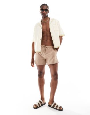 River Island seersucker swim trunks in stone-Neutral