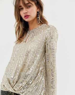 Gold sequin top store river island