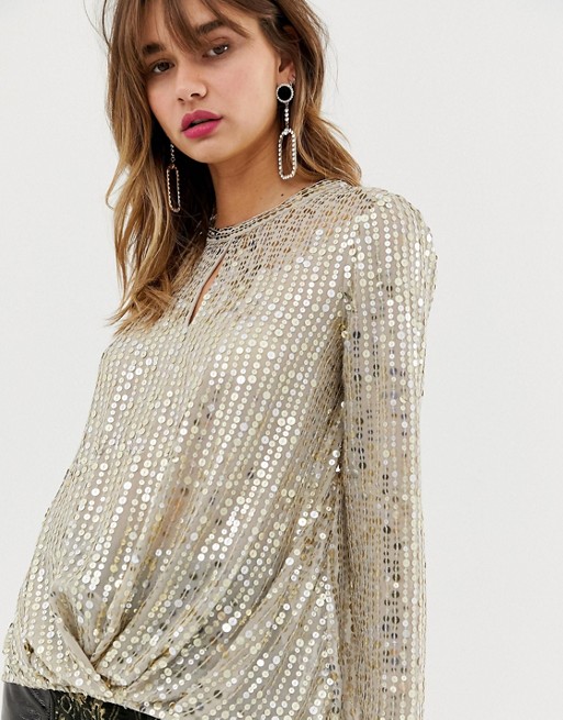 River Island sequin blouse in gold